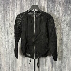 Zara Basics Zip Up Black Bomber Sheer Jacket Tied Waist Size S